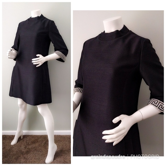 VTG 50s Jackie O Rhinestone Trim Minidress S M - Picture 2 of 5